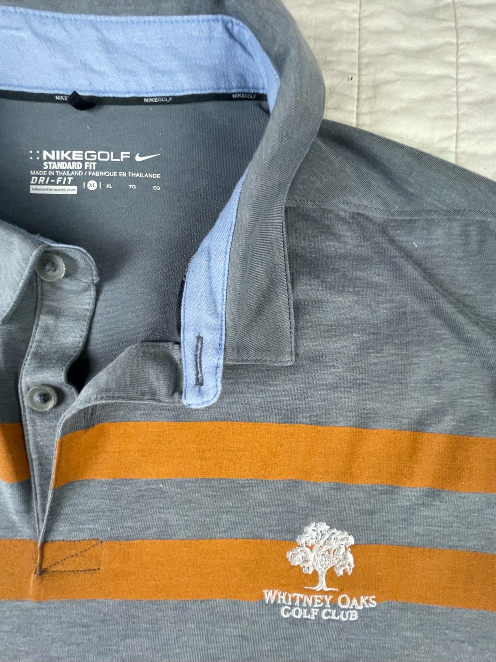Nike Gray & Orange Striped Whitney Oaks Golf Club Dri-FIT Polo XL